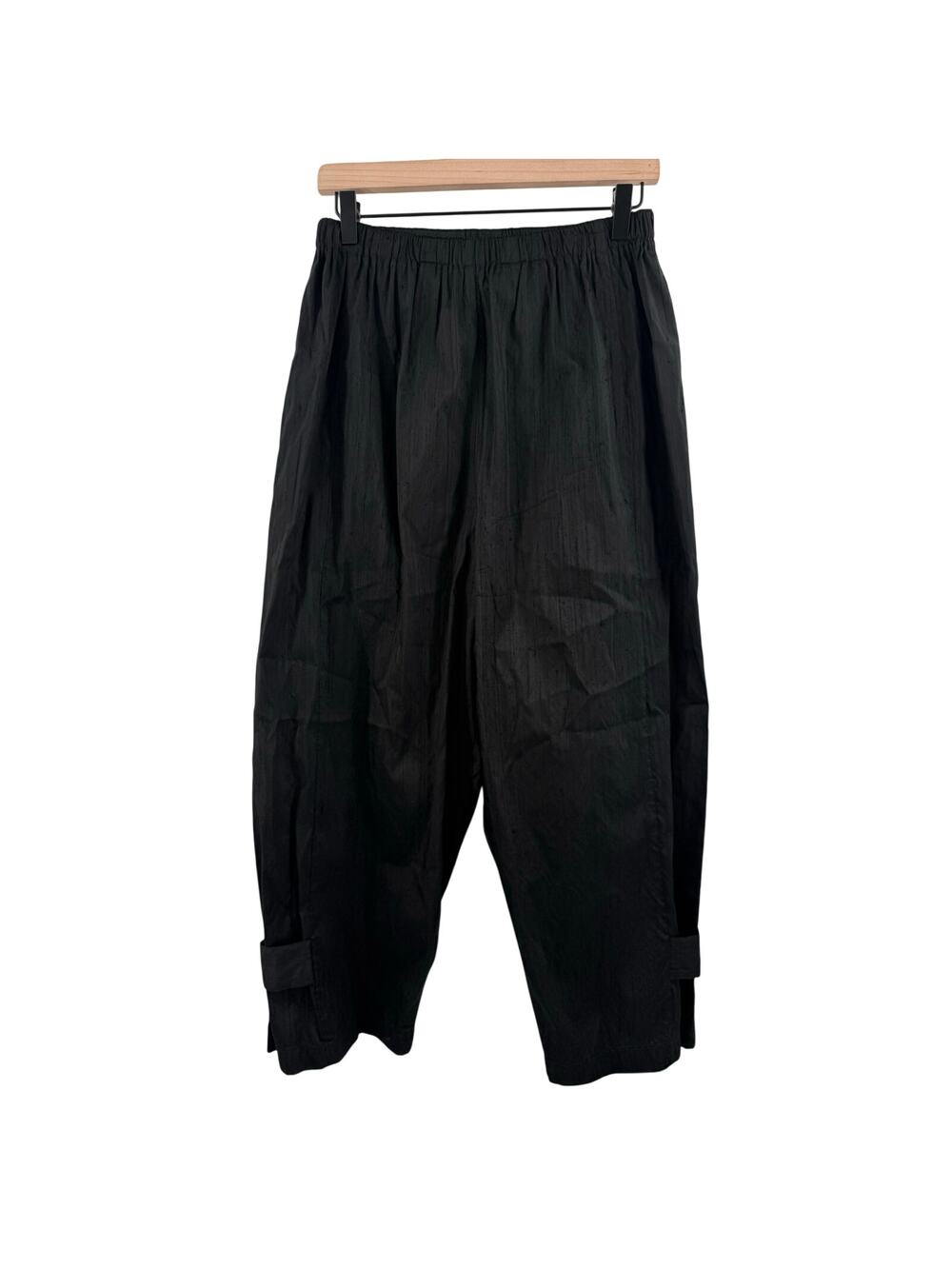Mizono Vintage Pants Womens Medium 100% Silk Blck Lagenlook Art To Wear Texture